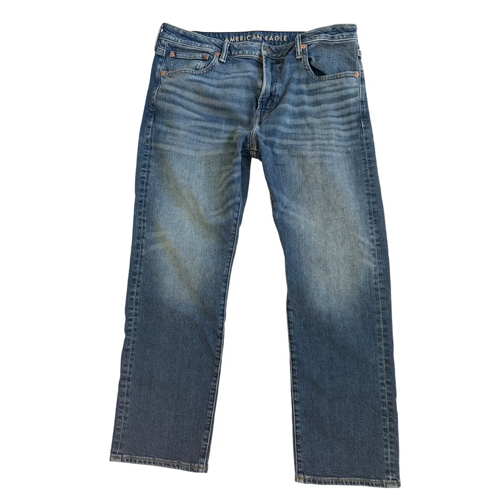 Mens American Eagle AirFlex+ Straight Leg Jeans Medium Wash Blue 36x30‎